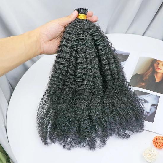 Black Coily Curly I-tip Extensions